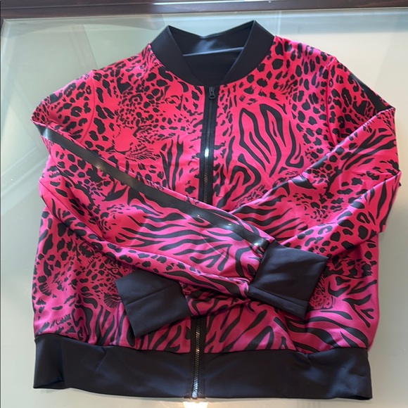 Ultracor Pink and Black Bomber Jacket with Bold Animal Prints